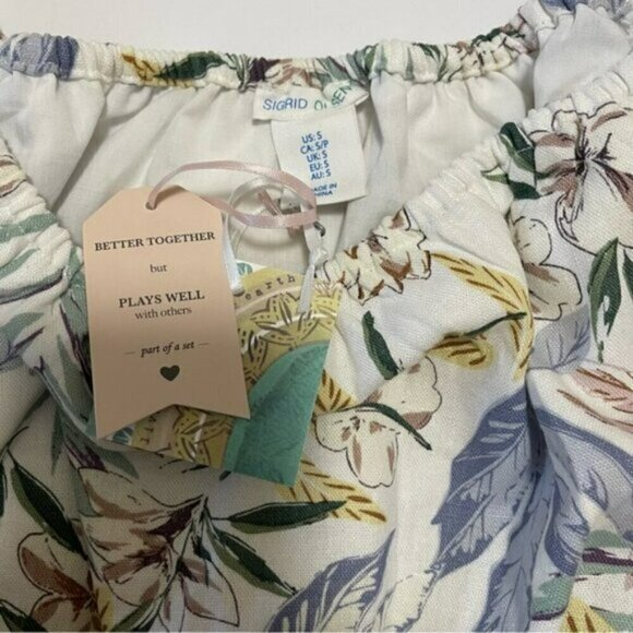 NEW Sigrid Olsen Ivory Floral Linen-blend Crop Peasant Top US S - Picture 4 of 6
